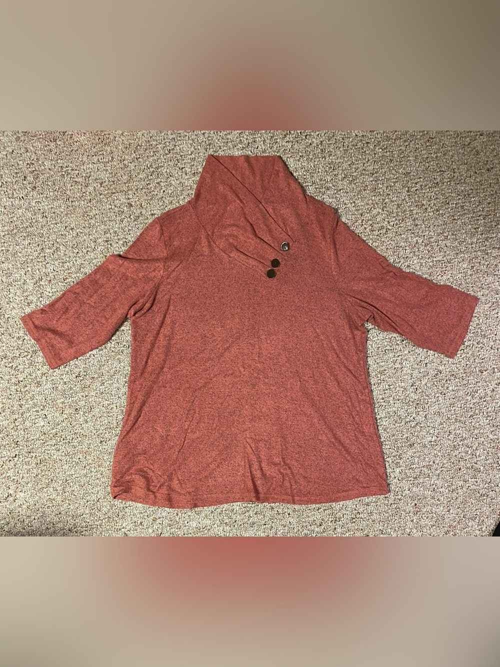 Heathered Pink Button Cowl Neck Top
